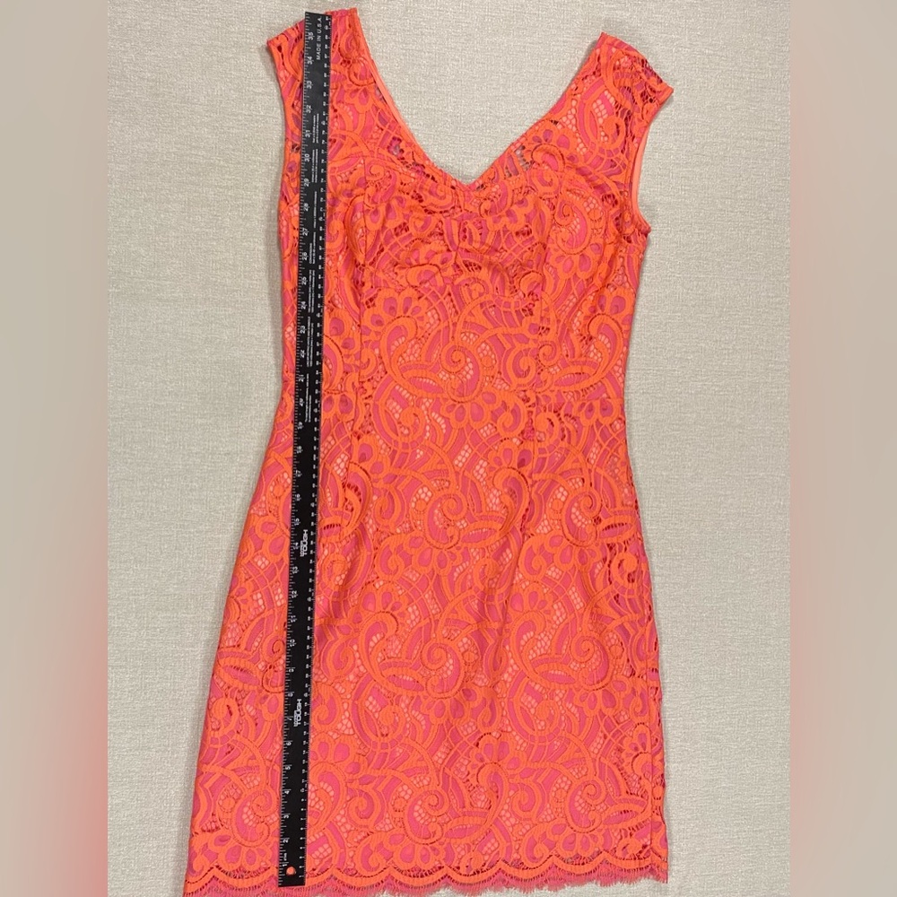 🪸 8 Lilly Pulitzer Rosaline Dress Lace Lined V Neck Pink and Orange Coral - Picture 7 of 11